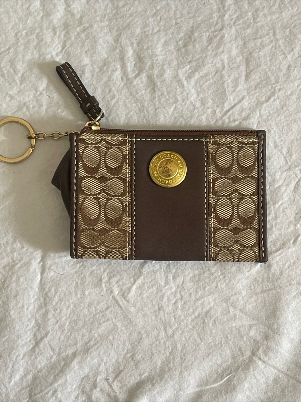 Coach Brown Signature Zip Card Case with Gold Hardware VGUC